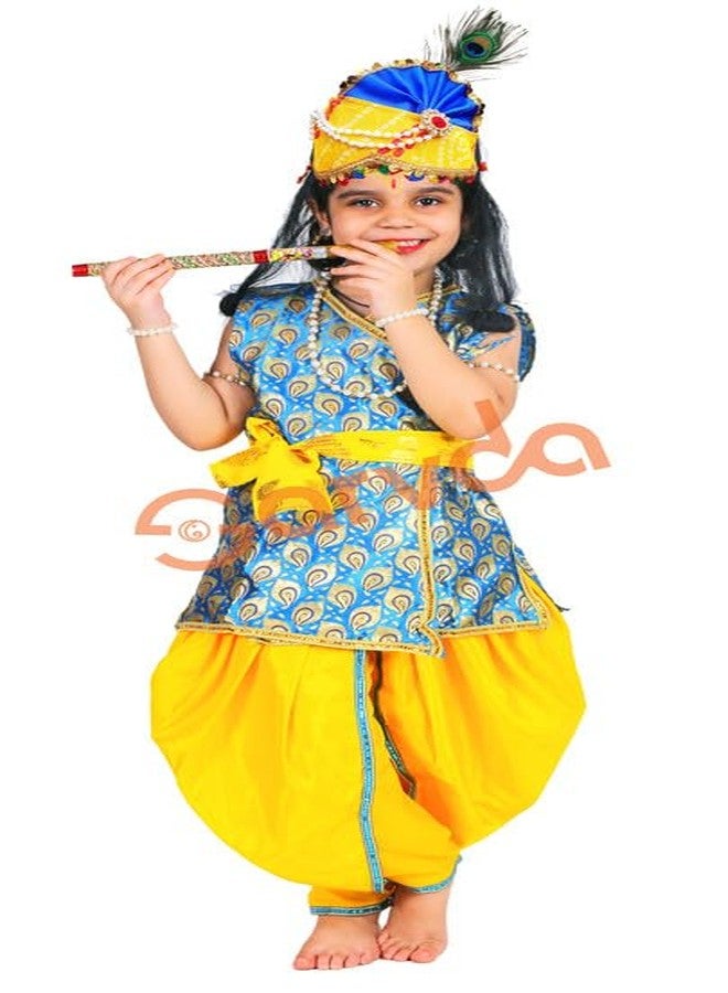 Sarvda Brocade Shree Krishna Dress For Baby Boy & Radha Dress For Girls | Janamashtami Dress | Fancy Dress Costume With Accessories Dhoti, Dupatta, Mukut Flute Complete Set, Ethnic Wear - Image 2